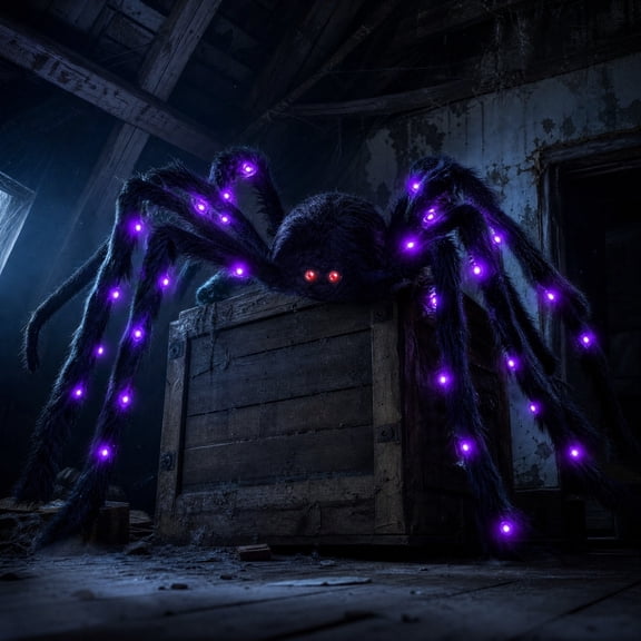 Giant Light Up Spider Outdoor Halloween Decoration with LED Lights, Large Horror Spider for Front Yard Lawn Garden Porch Party, Spooky Glowing Props Ghost House (1PC, 79 Inch)