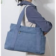thumbnail image 4 of PIKADINGNIS Women's Canvas Tote Bag Purse Retro Large Size Corduroy Shoulder Bags Messenger Multi-pockets Hobo Handbag Zip Closure, 4 of 5