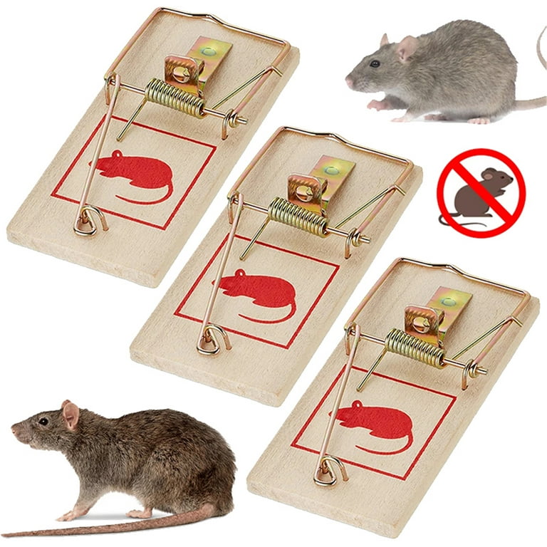 Elbourn Wooden Metal Pedal Mouse Traps Outdoor - Reusable Rodent Bait Traps  Snap Traps for Home, 2-Pack 