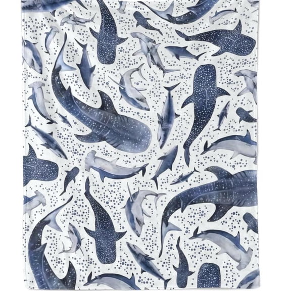 [60x50inch] Whale & Shark Ocean Blanket – Soft Cozy Flannel Throw, Perfect Gift for Kids, Boys, Girls, Birthday or Christmas, Cute Marine Life Blanket for Bed, Sofa & Home Decor