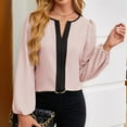 thumbnail image 5 of Womens Tops Dressy Casual V Neck Color Block Business Casual Blouses Long Sleeve Work Shirts Fall Trendy Clothes Pink L, 5 of 8