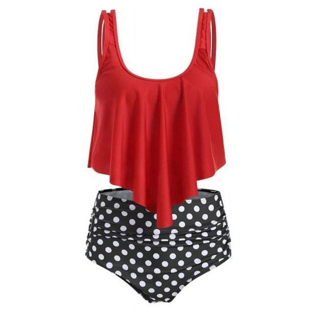 Women 2Pcs Padded Ruffle Strappy Crop Tops High Waist Bikini Set Swimsuit Swimwear Summer
