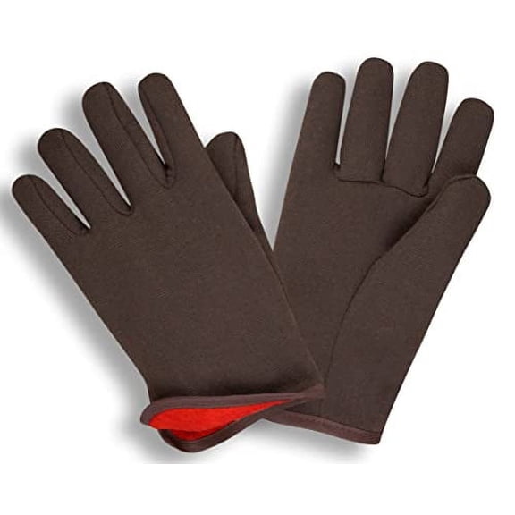 12-Pack of Cordova 1600 Red Lined Work Gloves, Slip-On Style, Brown Jersey, Large