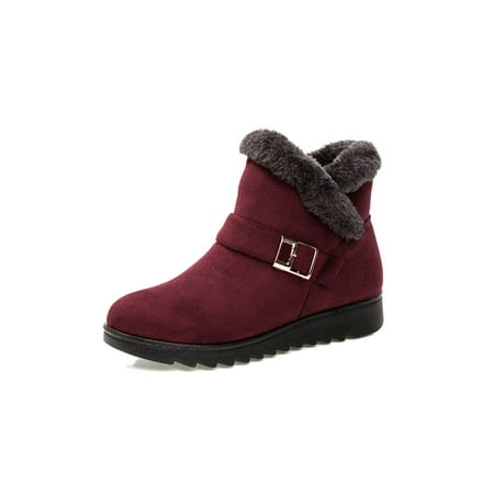 

Gomelly Women Winter Boot Plush Lining Bootie Round Toe Comfort Booties Warm Furry Shoes Travel Outdoor Snow Boots Wine Red 6.5