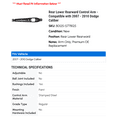 thumbnail image 2 of Rear Lower Rearward Control Arm - Compatible with 2007 - 2010 Dodge Caliber 2008 2009, 2 of 2