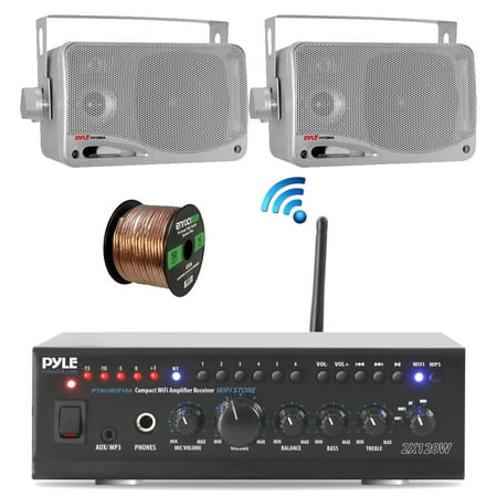 Pyle PTAUWIFI46 WiFi Bluetooth Stereo Amplifier 240-Watt Home Theatre Receiver, 2x Pyle 3.5