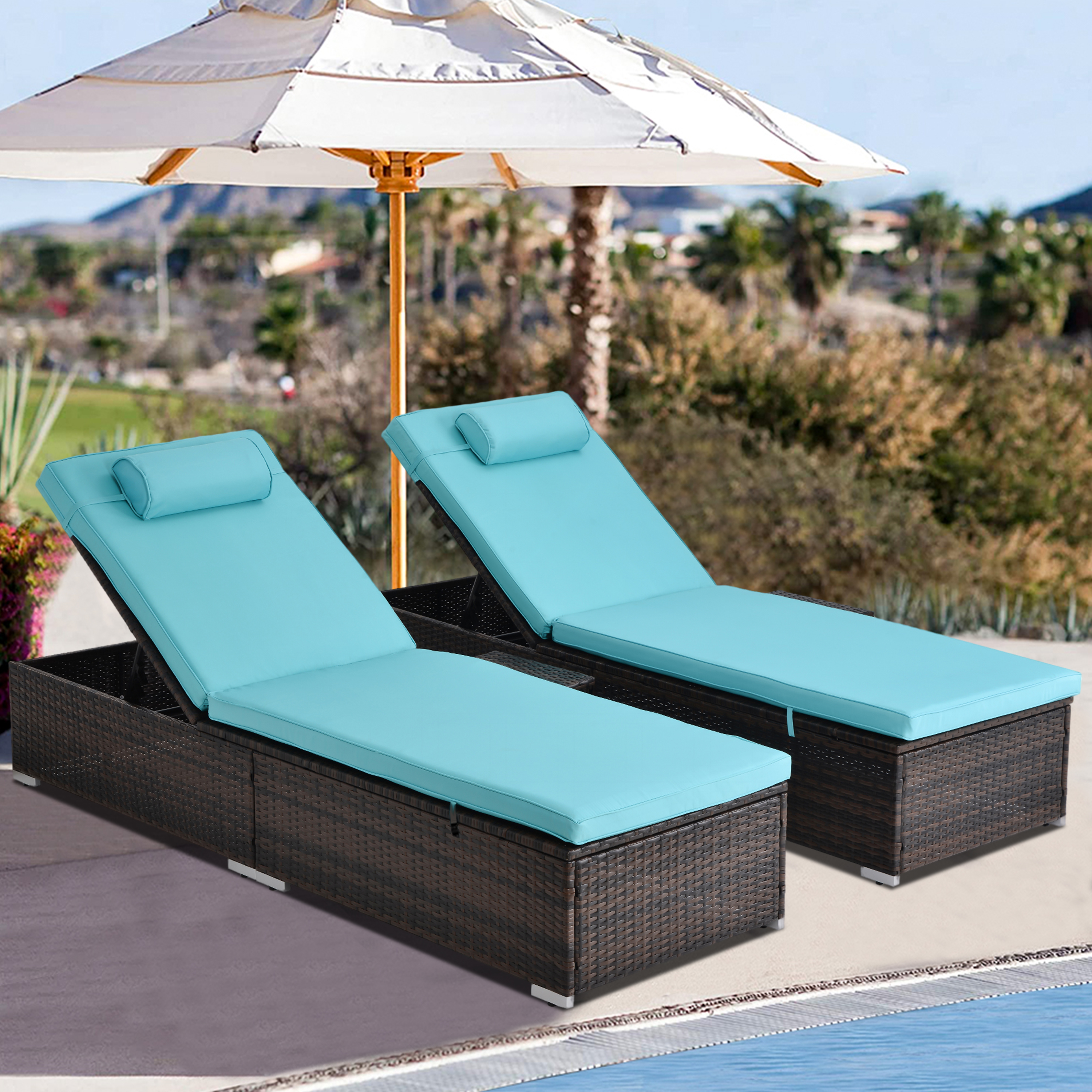 Segmart Outdoor Patio Chaise Lounge Chairs Furniture Set, PE Rattan Wicker Beach Pool Lounge Chair with Side Table, Adjustable 5 Position, Reclining Chaise Chairs, Blue, SS2344 - image 2 of 8