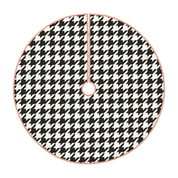 Fuzoiu Houndstooth Black And White Print Christmas Tree Skirt,Xmas Christmas Decorations,Xmas Tree Mat for Farmhouse Holiday New Years Home Party Decor Tree Rugs-30"