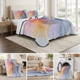 thumbnail image 6 of Twin Quilt Set 68''x86'', Pink Yellow Blue Abstract Lightweight Summer Bedspread Coverlet Set with 2 Pillow Shams, Modern Art Wave Breathable All Season Quilt Bedding for Dorm/Bedroom, 6 of 9