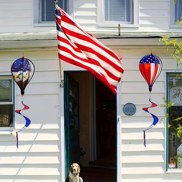 Fiudx Dirigible de Viento Del Día de La Independencia, Diseño de Bandera Patriótica, Colgante de Exterior Resistente a La Intemperie, Decoración Vibrante para El Jardín, Punto Focal Del Jardín, Tamañ