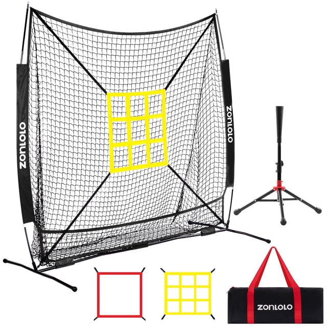 Red de béisbol y sóftbol ZONLOLO de 6 x 6 pies con camiseta de bateo (negra)