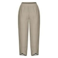 thumbnail image 4 of Lmnyox Capri Pants for Women Stretchy Wide Leg Elastic Waist Capris Lightweight Cropped Trousers with Pocket, 4 of 5