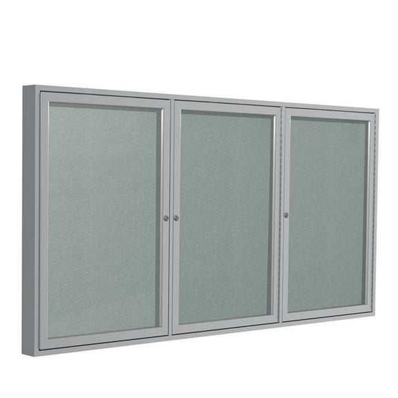 Pemberly Row Vinyl 48" x 72" 3 Door Enclosed Bulletin Board in Silver