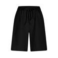 thumbnail image 5 of Iugvhana Womens Casual Cotton Linen Pants Drawstring Elastic Waist Solid Knee Length Shorts Loose Fit Straight Leg Summer Shorts with Pockets Black XXL, 5 of 8