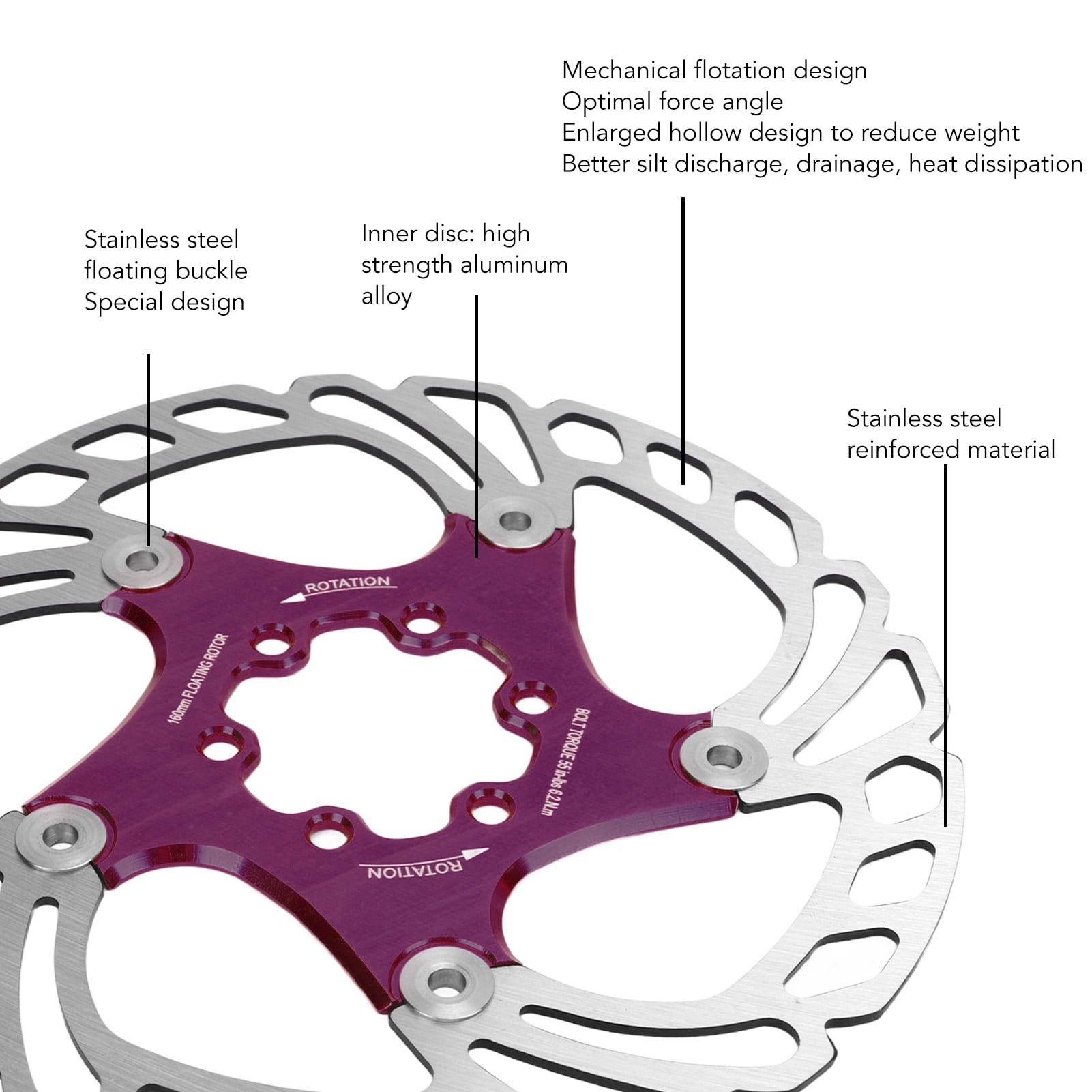 Disc Brake Pad Rotor,16cm Bicycle Floating Disc Brake Rotor with