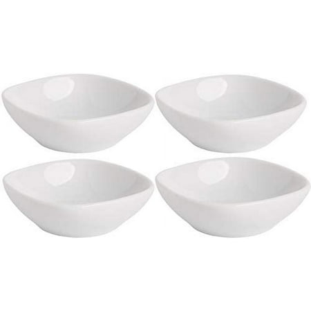 Farmhouse Decor Porcelain Dipping Bowls Sauce Dishes - Set of 4 Elegant White Soy Sause Dish (1.5 Oz Squircle Shape)