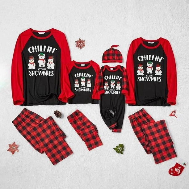 Conjuntos de pijamas a juego para la familia, ropa de dormir navideña, Tops y pantalones a cuadros con muñeco de nieve para niño