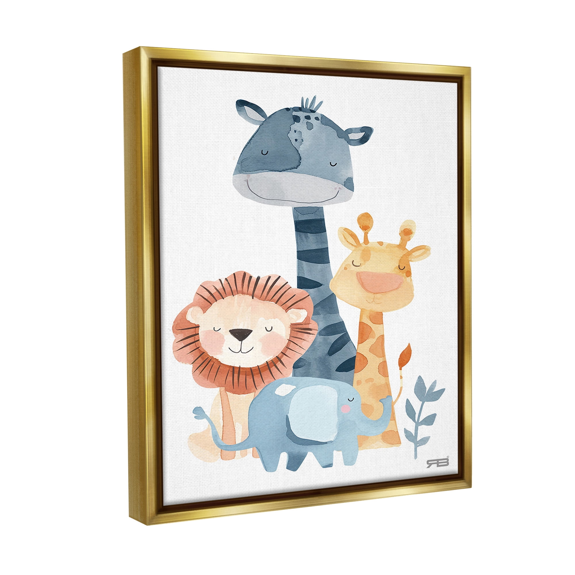 Stupell Industries Gentle Nursery Animals Animals & Insects Painting Gold Floater Framed Canvas Art Print Wall Art, 17 x 21