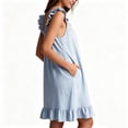thumbnail image 5 of NominalSnug Womens Cotton Nightgown Square Neck Ruffle Strap Sleeveless Midi Sleep Dress With Pockets Loungewear, 5 of 6