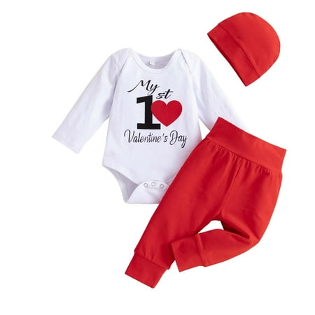 

FRSASU Kids Clothes Clearance Spring Autumn Baby Girls Valentine S Day Long Sleeve Shirt Romper Trousers Hat Suit
