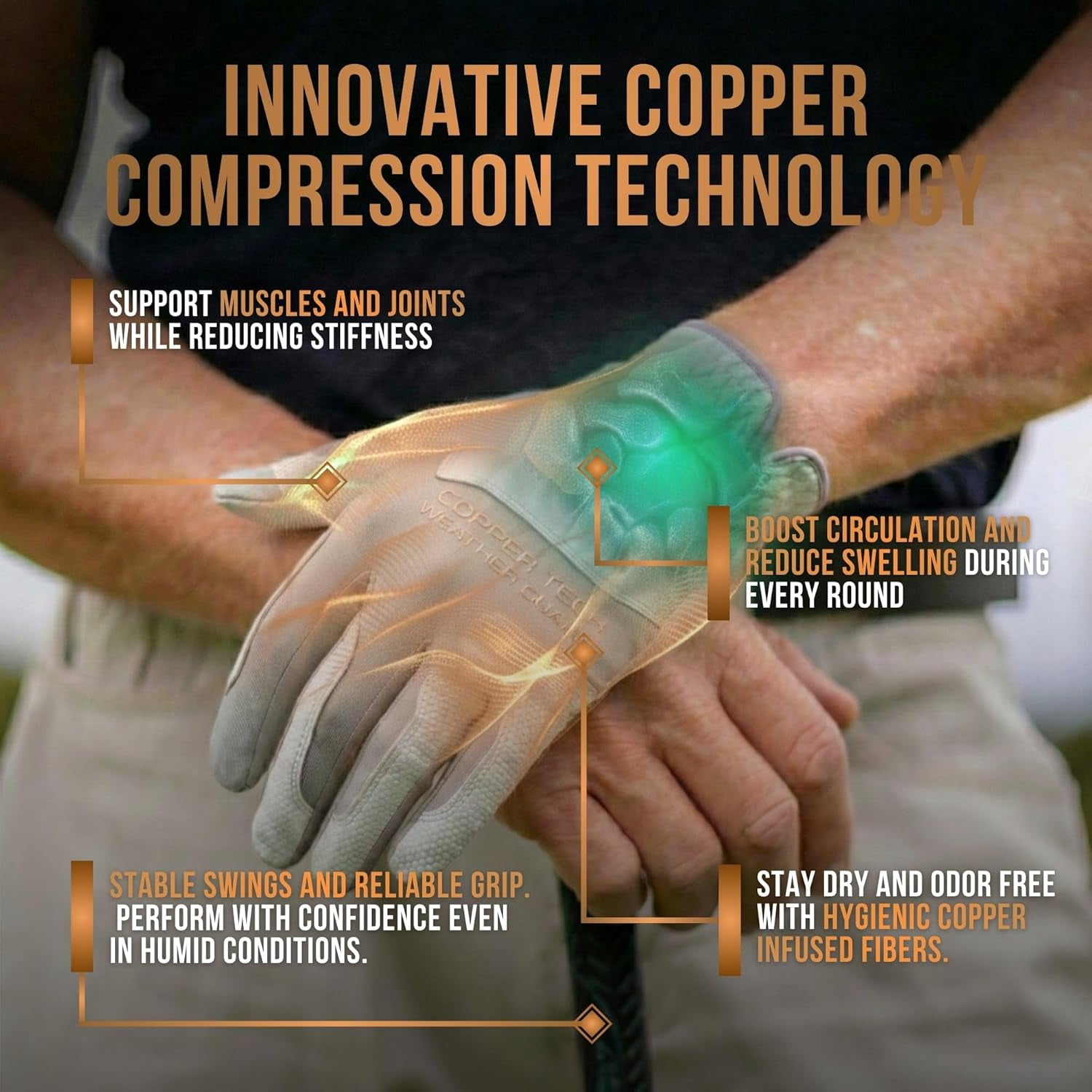 Copper Tech Plus Rain Golf Gloves Women | Water-Enhanced Golf Rain Gloves for Women | Joint Support Ergonomic Copper Compression (White/White, Medium-Large, Right)
