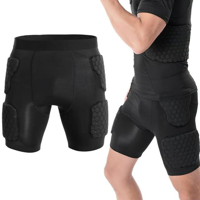 Men's Honeycomb Padded Compression Shorts, Men's EVA Protection Athletic Tights, Anti-Collision Basketball Football Training Underwear, Protective Sports Base Layer Pants for Soccer Baseball Rugby