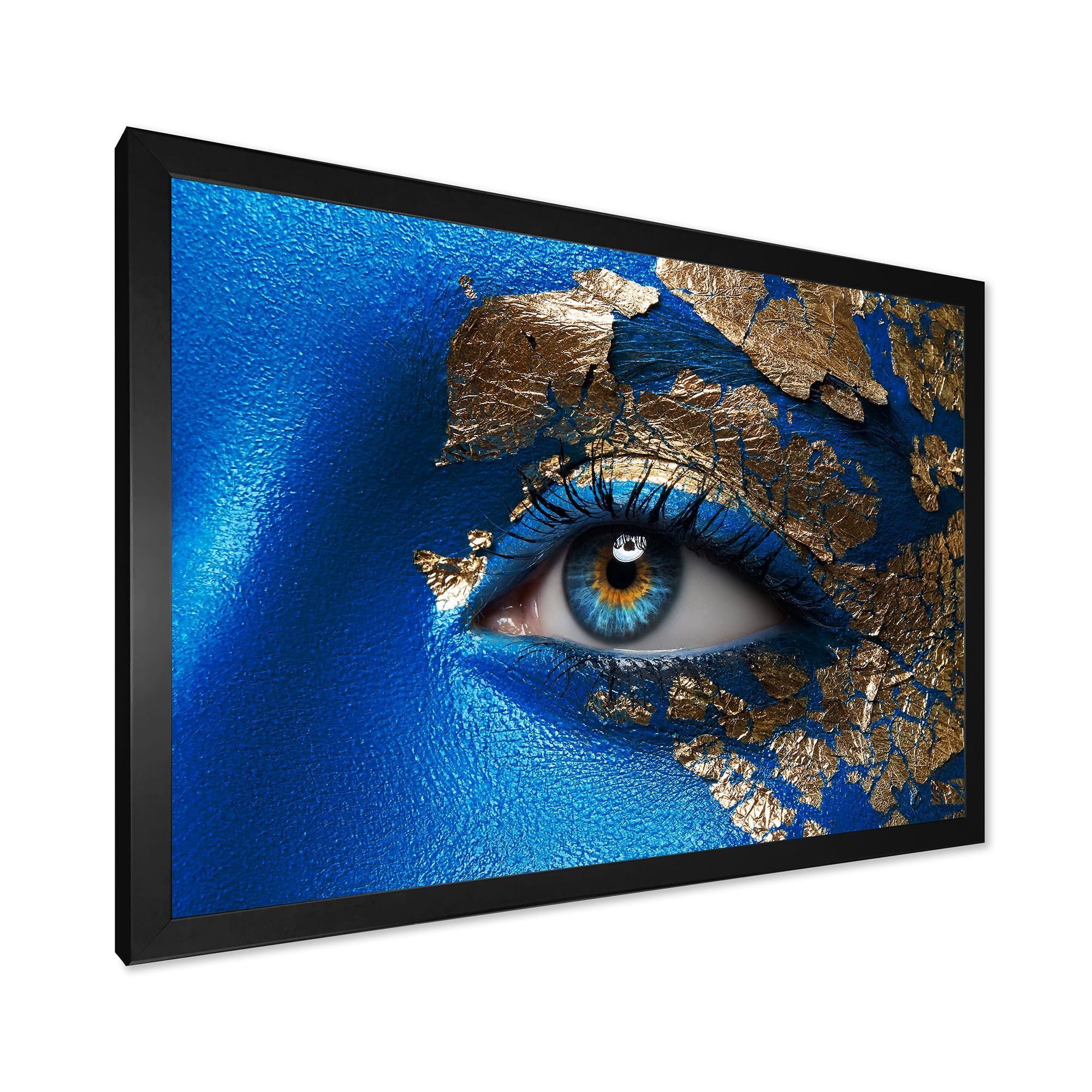 Designart 'Portrait of A Young Woman Model With Blue Make-Up' Modern Framed Art Print