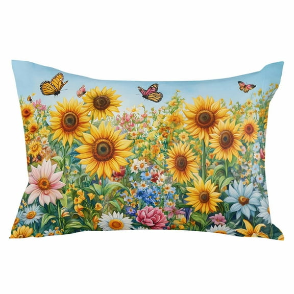 Spring Yellow Sunflower Throw Pillow Cover 12 x 20 Inch Decorative Pillow Cover Butterfly Floral Daisy Country Lumbar Pillowcase Seasonal Rectangle Cushion Case for Couch Sofa Bed Living Room