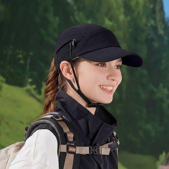 Helii Women's Quick Dry Baseball Cap,Breathable Mesh Running Cap,Adjustable Sun Hat with Detachable Chin Strap,Lightweight Outdoor Sports Cap for Hiking Cycling Black,One Size