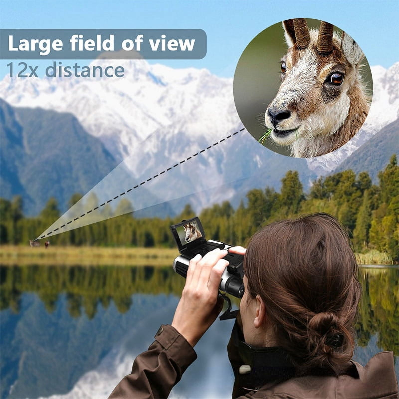 BekinTek 12x32 Digital Binoculars with Camera 2.4" LCD 8x Digital Zoom 48MP Photo 2.5K Video Recoder Camcorder for Bird Watching Concerts Sports Games