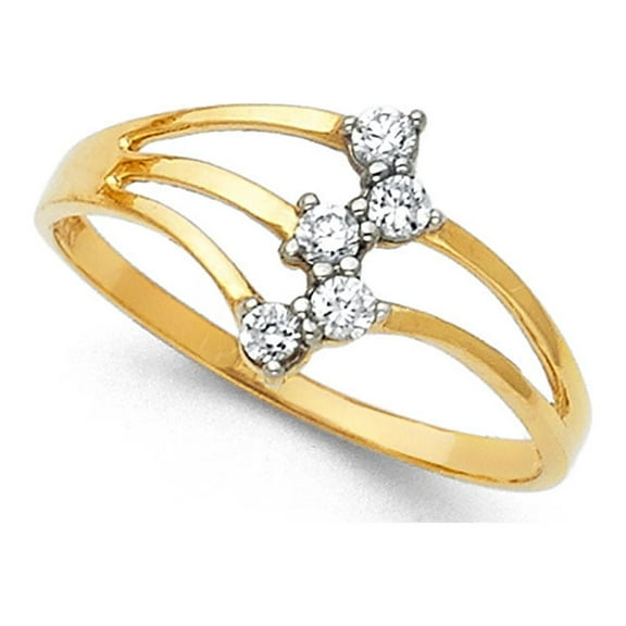 CZ Semanario Ring Solid 14k Yellow Gold Ring Three 3 Day Stackable Look Stylish Polished Fancy, Size 7