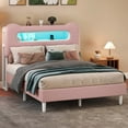 thumbnail image 2 of Dextrus Full Bed Frame with LED Headboard, Charging Ports, Storage Shelf, Boucle Upholstery, No Box Spring Needed, Pink, 2 of 9