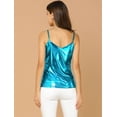 thumbnail image 4 of Camiseta de tirantes Allegra K fiesta brillante metalizada para mujer escote En V profundo Azul L, 4 of 5
