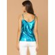 thumbnail image 4 of INSPIRE CHIC Camiseta de tirantes de fiesta brillante metalizada para mujer Camisetas de tirantes con escote en V profundo Azul S, 4 of 5