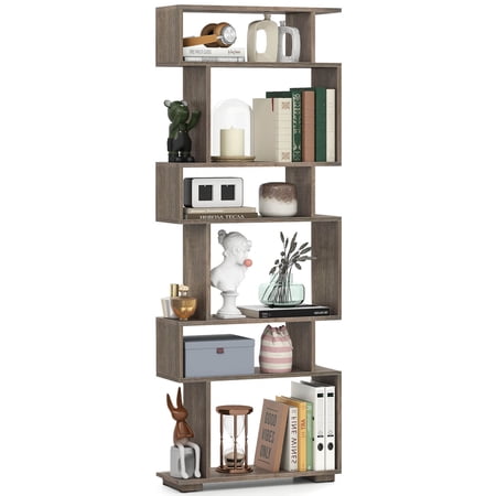 Costway 6-tier Storage Bookshelf with Anti-toppling Kits Decorative Room Divider for Study Walnut