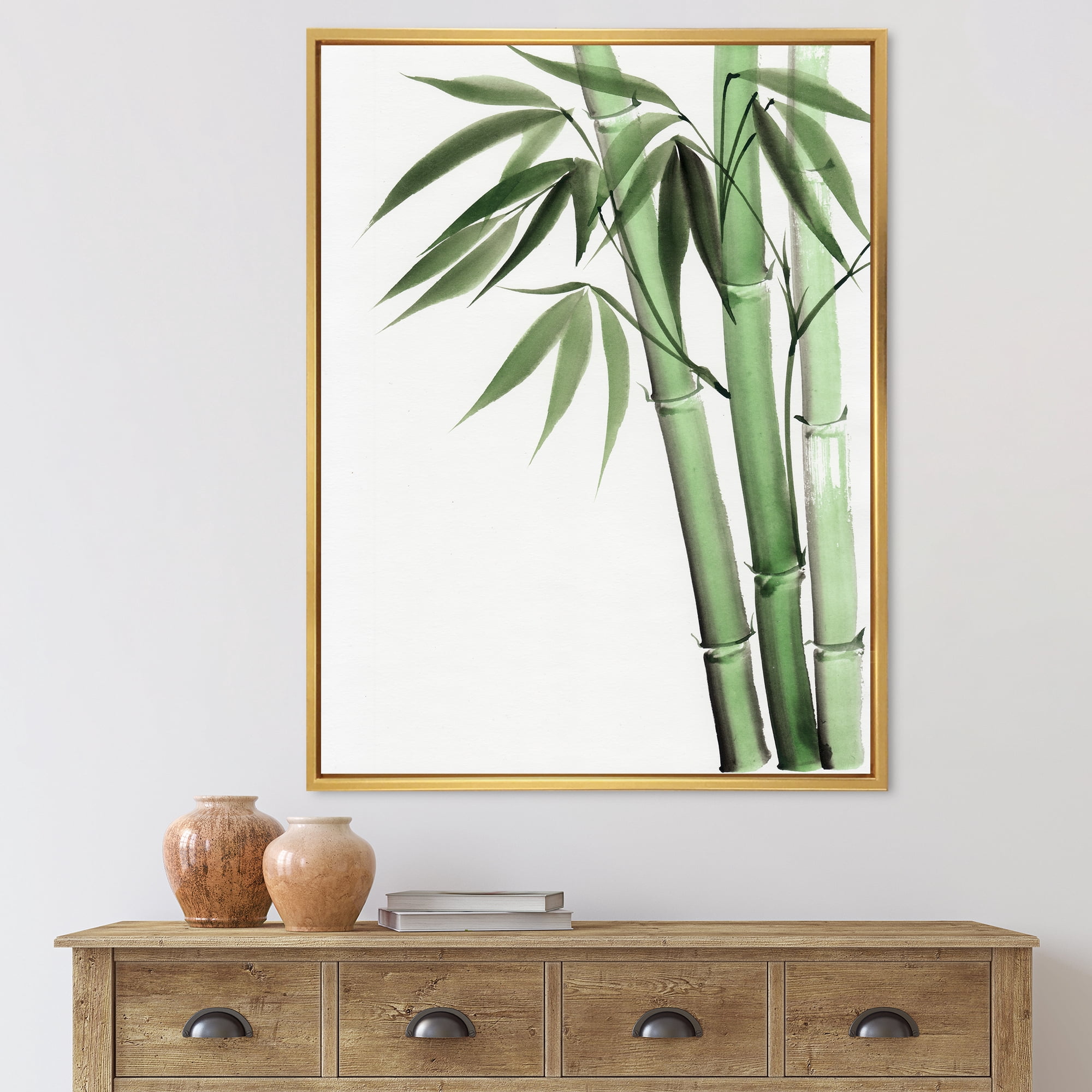 Designart 'Palm Bamboo Detail On White II' Traditional Framed Canvas Wall Art Print