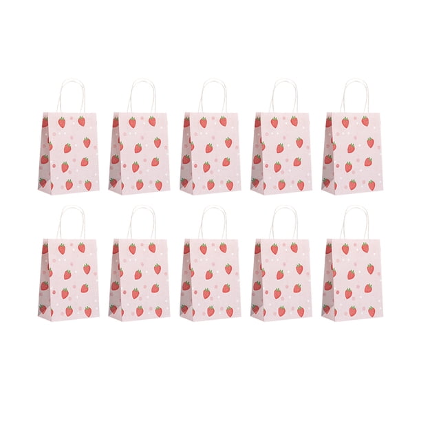 15 bolsas de regalo de papel con estampado de fresas, para galletas, dulces, para guardar dulces, para el hogar (estampado de fresa, tamaño pequeño, 15 x 21 x 8 cm)