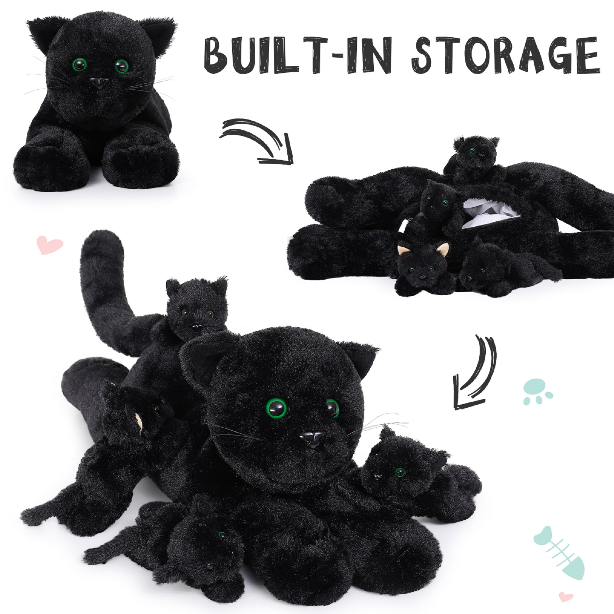 MaoGoLan 5Pcs Black Cat Plush with 4 Babies Kitties inside 20" Big Black Cat Stuffed Animals Plush Toy