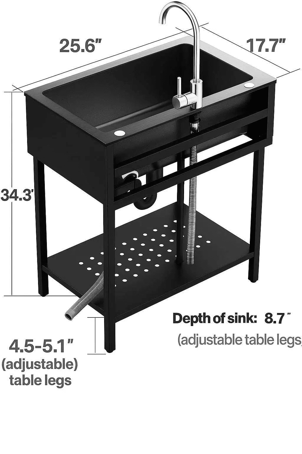 Freestanding Black Utility Sink for Garage, Heavy-Duty Stainless Steel Work Sink, Deep Basin for Workshop, Laundry, Pet Washing & Cleanup