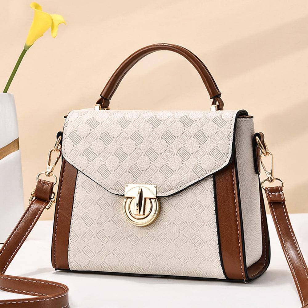 Women's Flap-Style Square Handbag - Decorative Stitching / Gold Chain Strap  / Dark Green