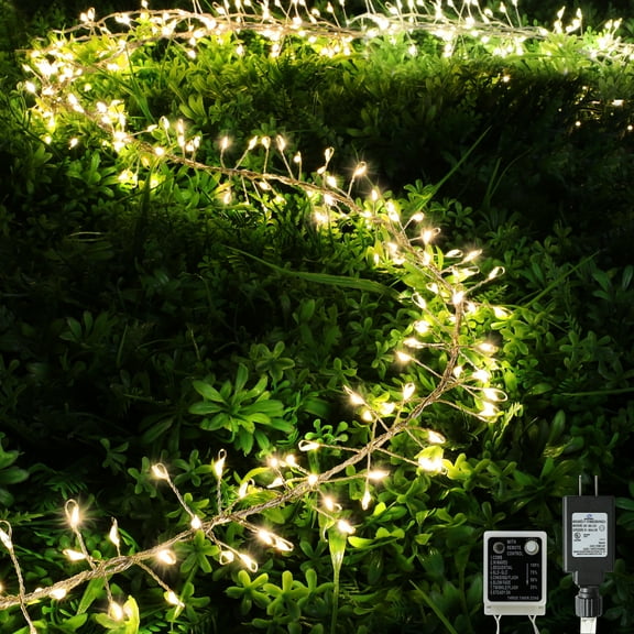 LAMPHOME Firecracker Lights with Remote, 18 FT 480LED Cluster String Fairy Lights Plug in, Waterproof Copper Wire Firefly Lights for Mantle Bedroom Window（Warm White）