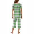 thumbnail image 3 of Cmfcve Women's Two-Piece Pajama Sets Checkered Printed Button-Up Pleated Lounge Set Round Neck Short Sleeve Top and Capri Pants Sleepwear Set with Pockets, 3 of 6