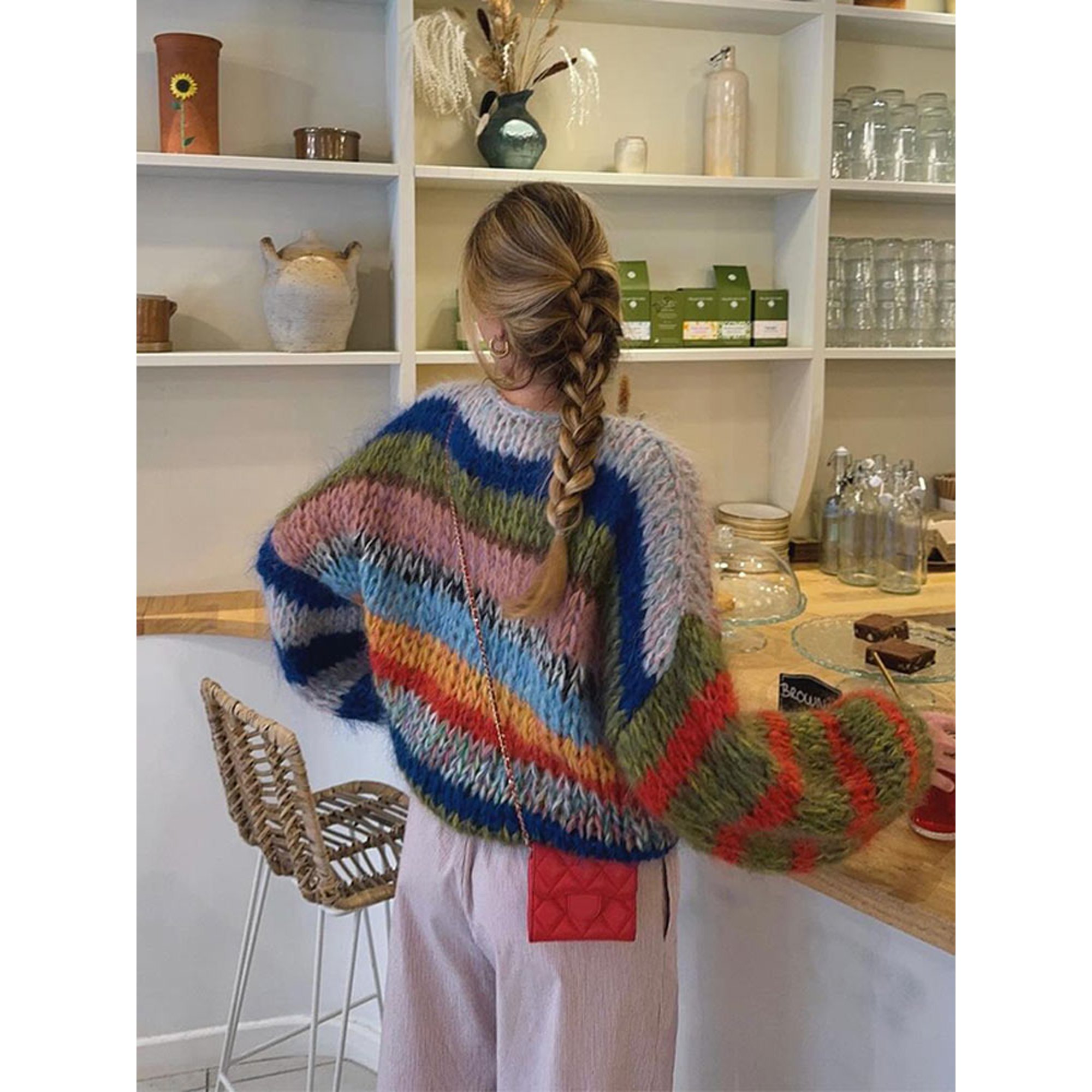 Fashion Contrasting O Neck Hollow Out Knitted Pullover Women Chic Long Sleeve Loose Sweater 2024 Autumn Lady Casual Streetwear