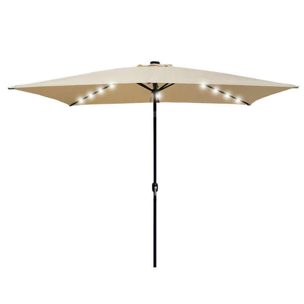 10 Ft X 6 5 Outdoor Rectangular, Square Patio Umbrella With Solar Lights