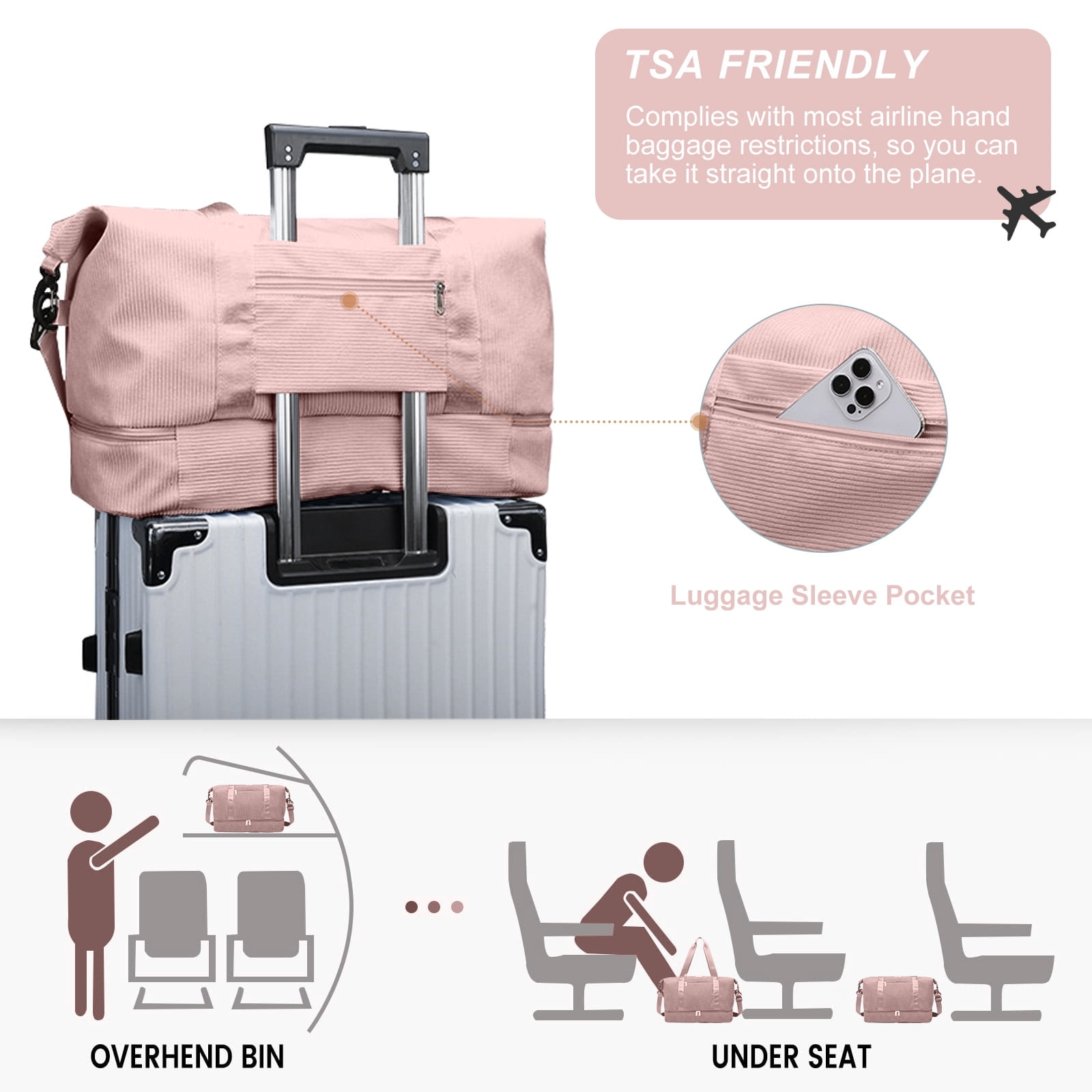 Gynky Travel Duffel Weekender Bags for Women Carry on Large Tote Sport Duffle Hospital Gym Bag for Labor and Delivery Overnight Luggage with Shoe Compartment Trolley Sleeve Wet Pocket