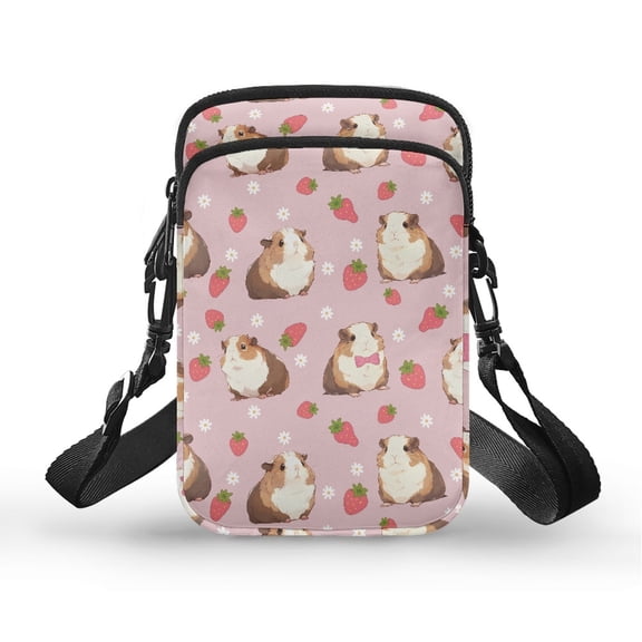HELLHERO Hamster Strawberry Double Deck Adjustable Shoulder Strap Crossbody Bag for Men, Women, Outdoor Travel Daily Use