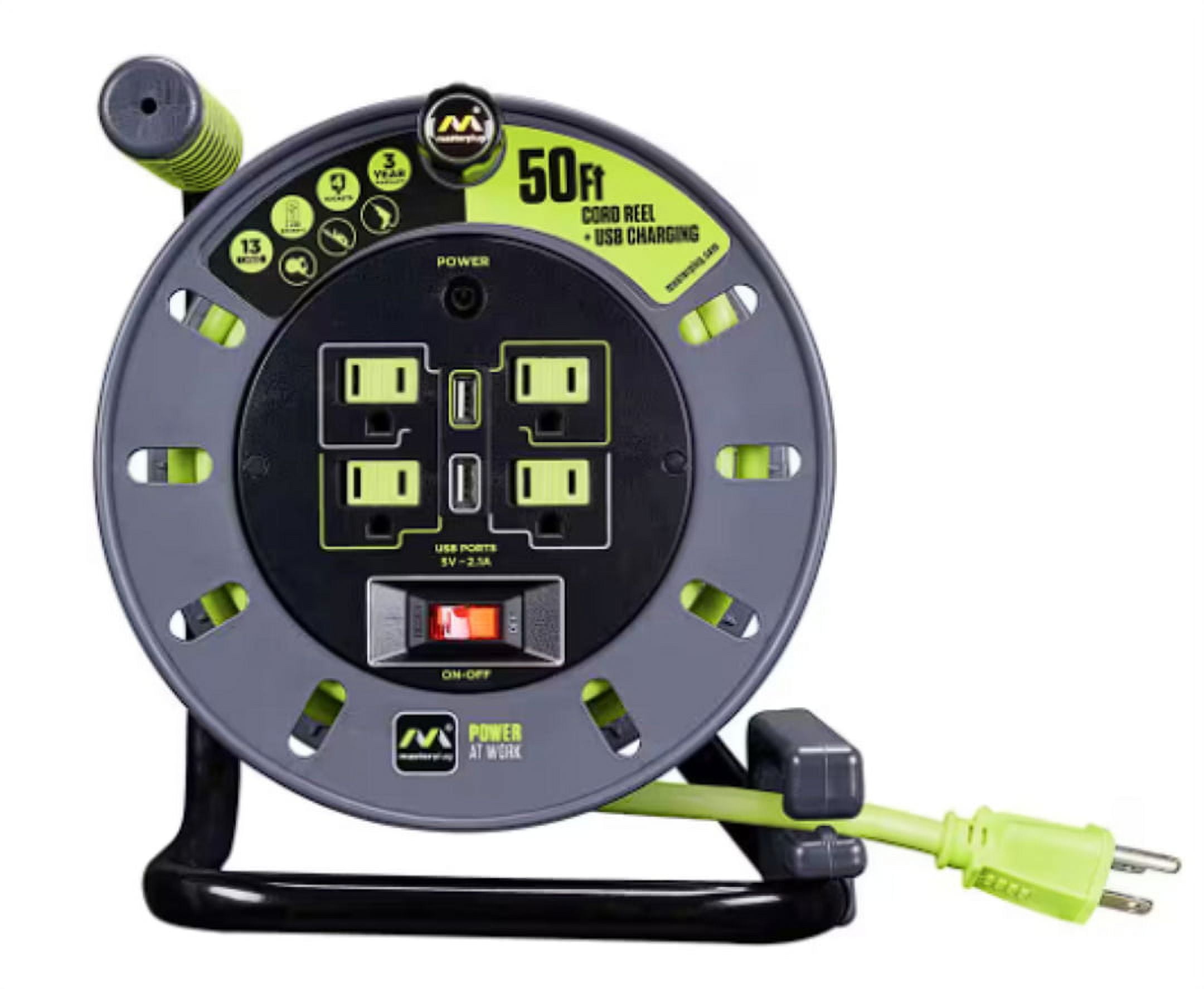 Masterplug 50ft 13amp Extension Cord Reel with USB