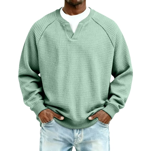 Dwellite Men's Waffle Knit Long Sleeve Shirt Fasion Solid Thermal Sweatershirts Comfort Oversized shirts Light Green XL