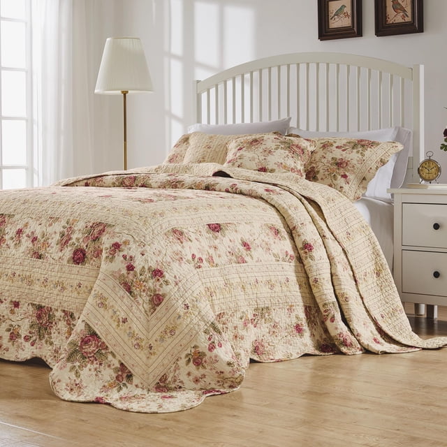 Juego de colchas Greenland Home Antique Rose 100% algodón Queen