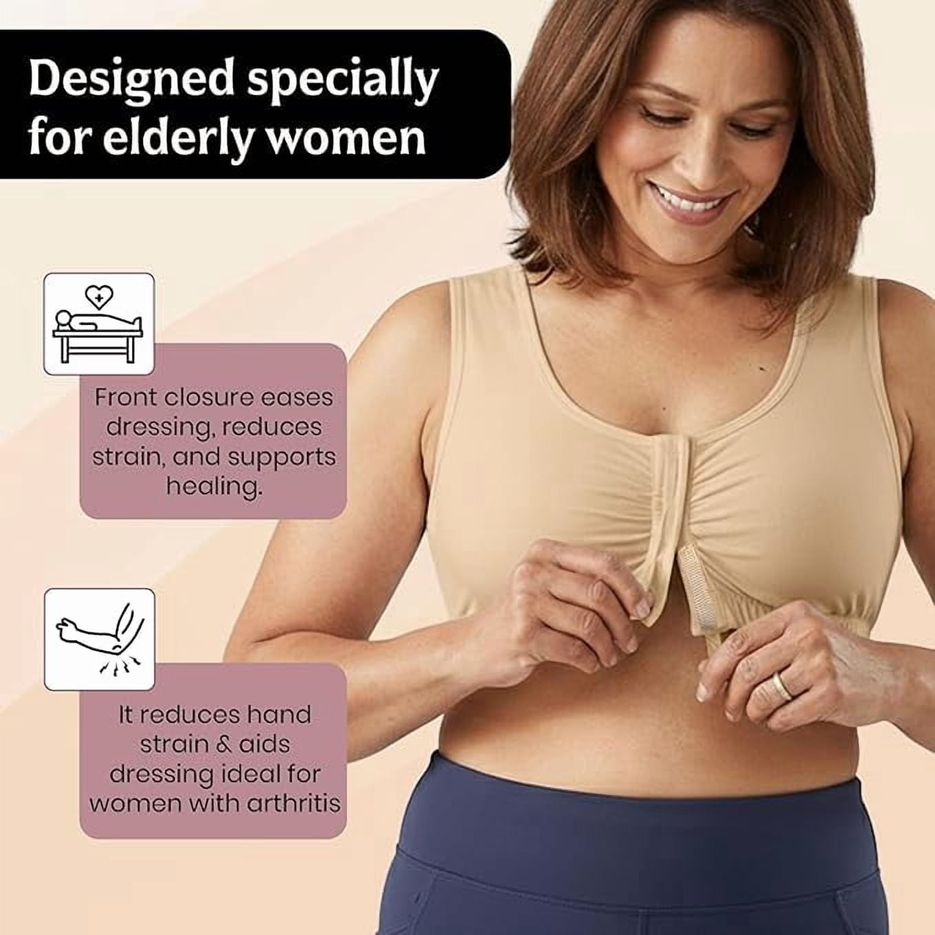 Alessandra B Adaptive Bra for Elderly - Easy On Velcro Front Closure, Wide Straps, Elastic Underbnand Nude
